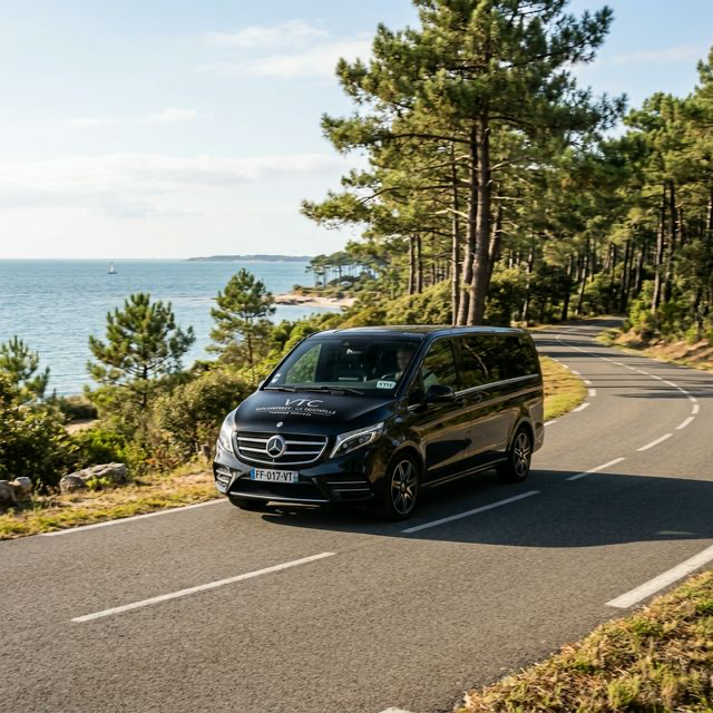VTC premium sur une route de Charente-Maritime entre Rochefort et La Rochelle
